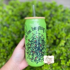 Everything is Fine Christmas 16oz Green Shimmer Cup